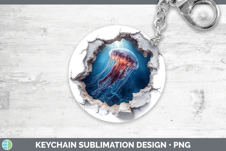 Jellyfish Sea 3D Hole Keychain Sublimation Design