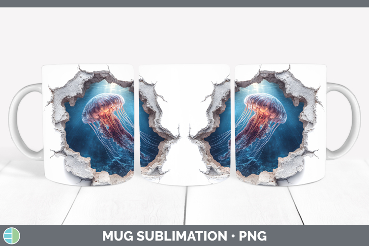 Jellyfish Sea 3D Hole Mug Wrap Sublimation Design