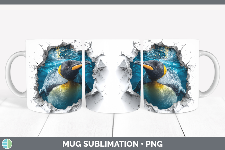 King Penguin Sea 3D Hole Mug Wrap Sublimation Design