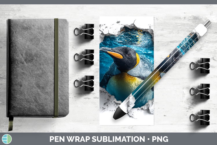 King Penguin Sea 3D Hole Pen Wrap Sublimation Design