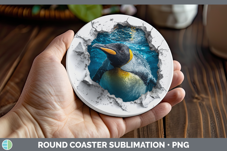 King Penguin Sea 3D Hole Round Coaster Sublimation Design