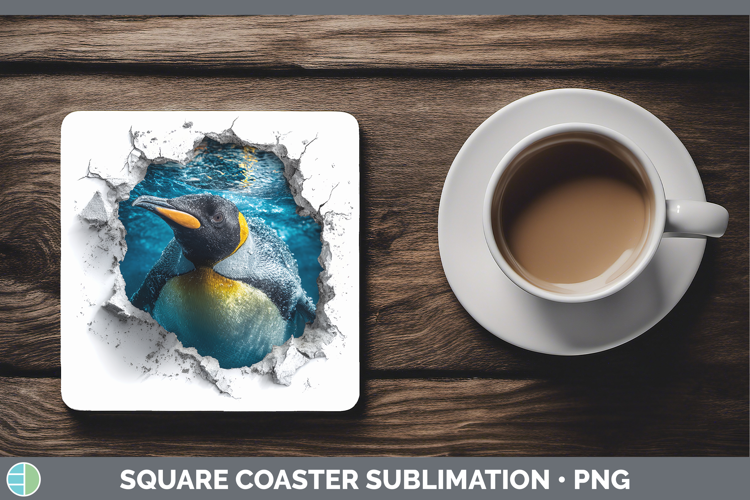 King Penguin Sea 3D Hole Square Coaster Sublimation Design