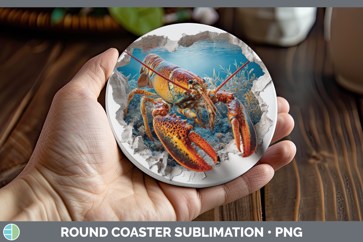 Lobster Sea 3D Hole Round Coaster Sublimation Design