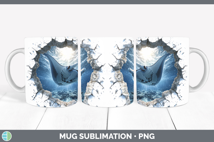 Manta Ray Sea 3D Hole Mug Wrap Sublimation Design