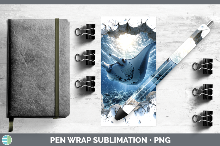 Manta Ray Sea 3D Hole Pen Wrap Sublimation Design