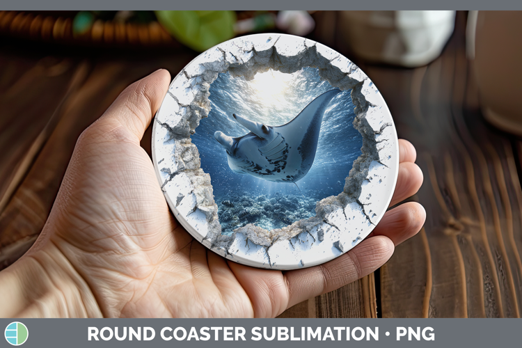 Manta Ray Sea 3D Hole Round Coaster Sublimation Design