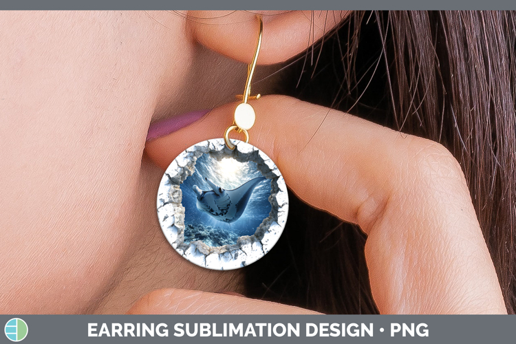 Manta Ray Sea 3D Hole Round Earrings Sublimation Design