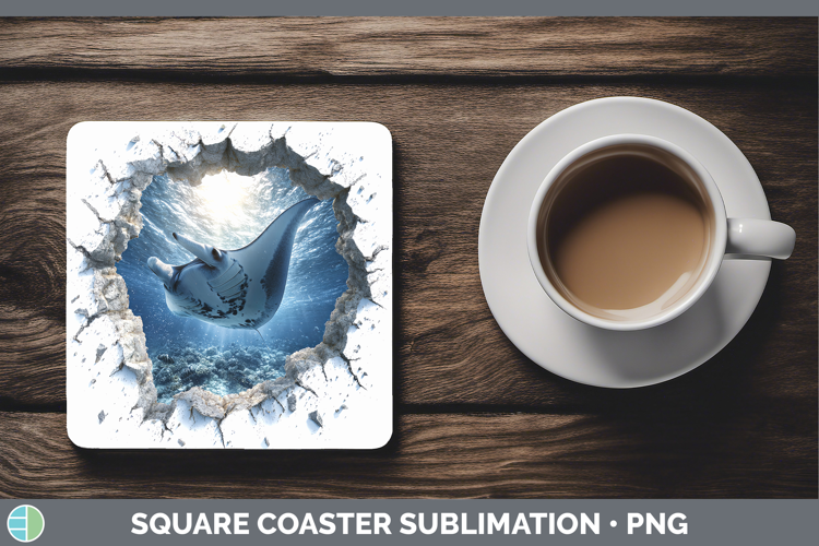 Manta Ray Sea 3D Hole Square Coaster Sublimation Design