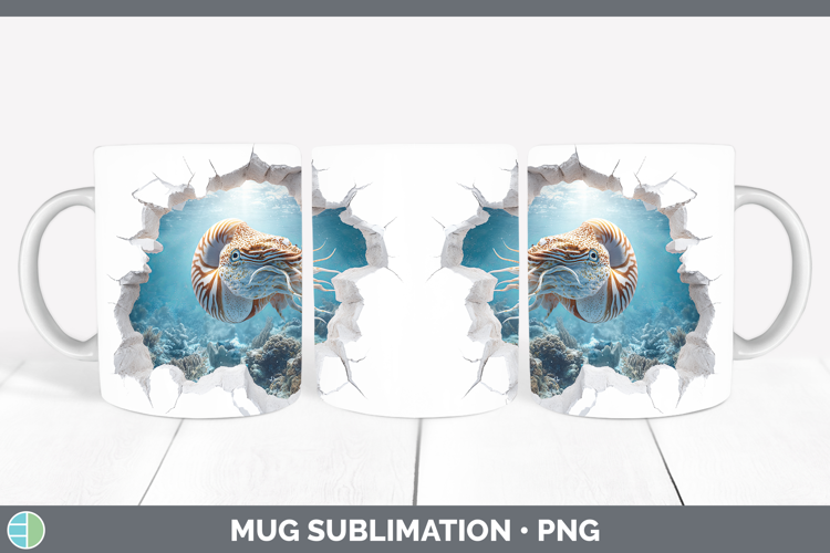 Nautilus Sea 3D Hole Mug Wrap Sublimation Design