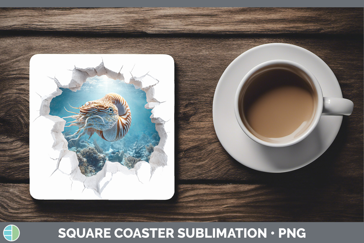 Nautilus Sea 3D Hole Square Coaster Sublimation Design