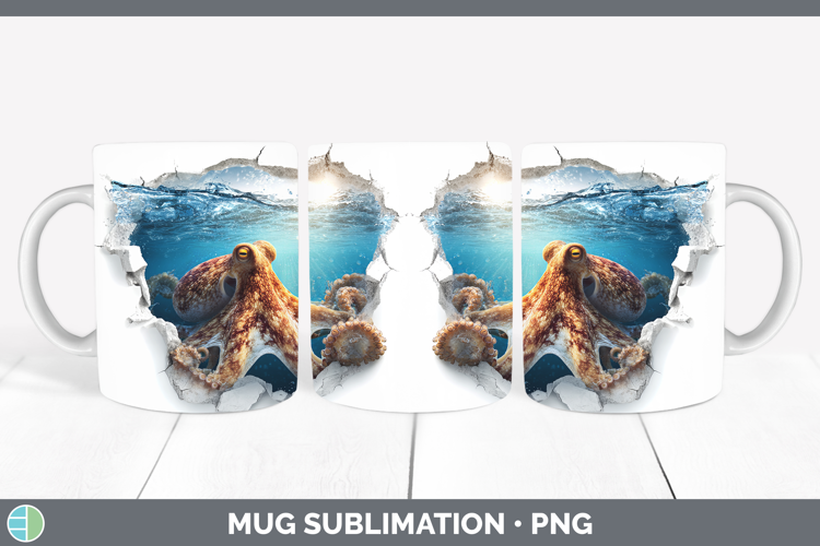 Octopus Sea 3D Hole Mug Wrap Sublimation Design