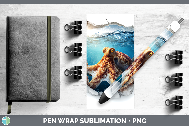 Octopus Sea 3D Hole Pen Wrap Sublimation Design