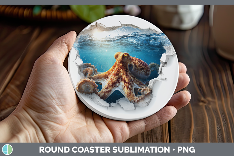 Octopus Sea 3D Hole Round Coaster Sublimation Design