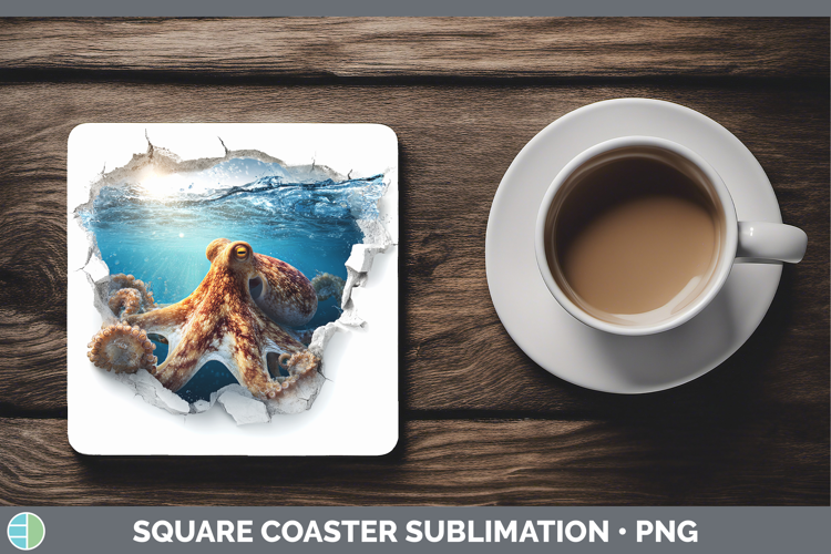 Octopus Sea 3D Hole Square Coaster Sublimation Design