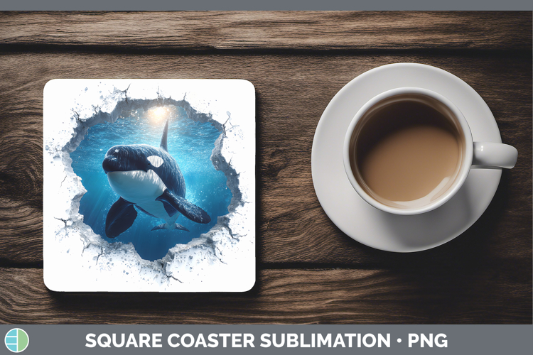 Orca Sea 3D Hole Square Coaster Sublimation Design