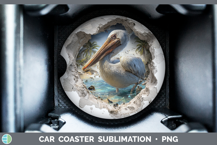 Pelican Sea 3D Hole Car Coaster Sublimation Design