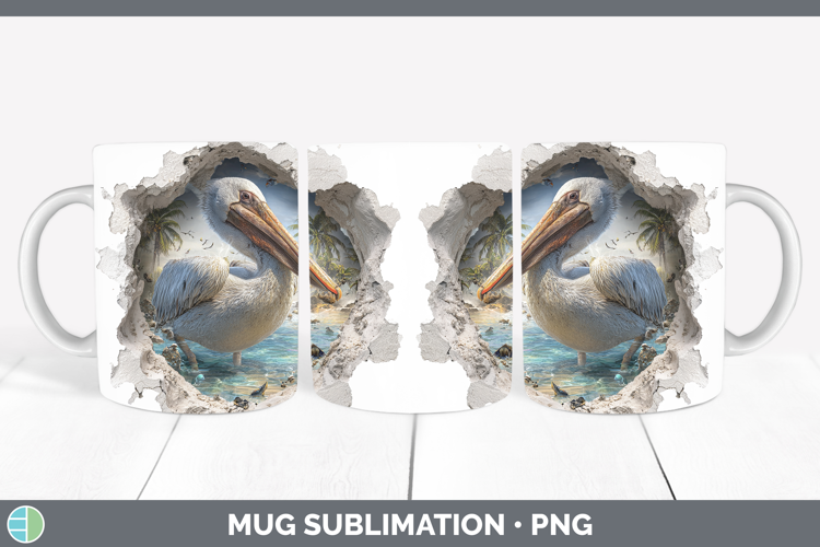Pelican Sea 3D Hole Mug Wrap Sublimation Design