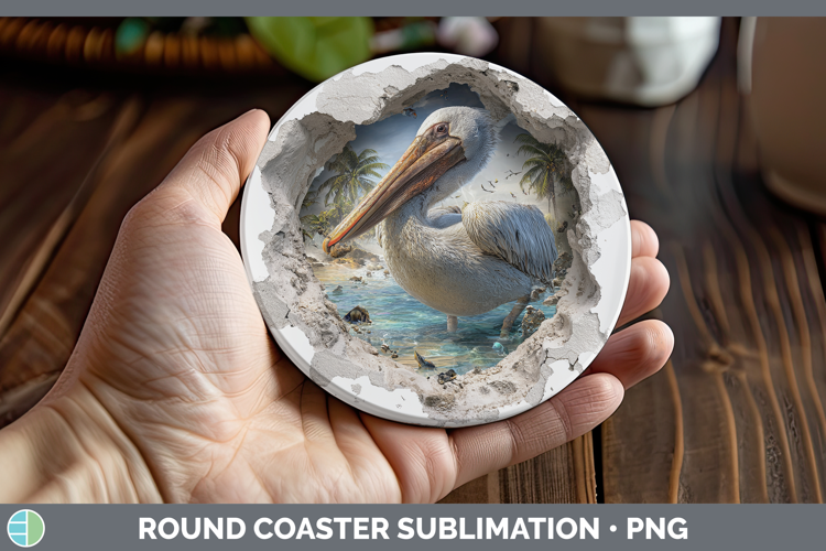 Pelican Sea 3D Hole Round Coaster Sublimation Design