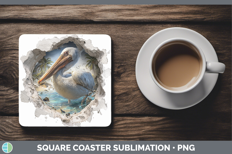 Pelican Sea 3D Hole Square Coaster Sublimation Design