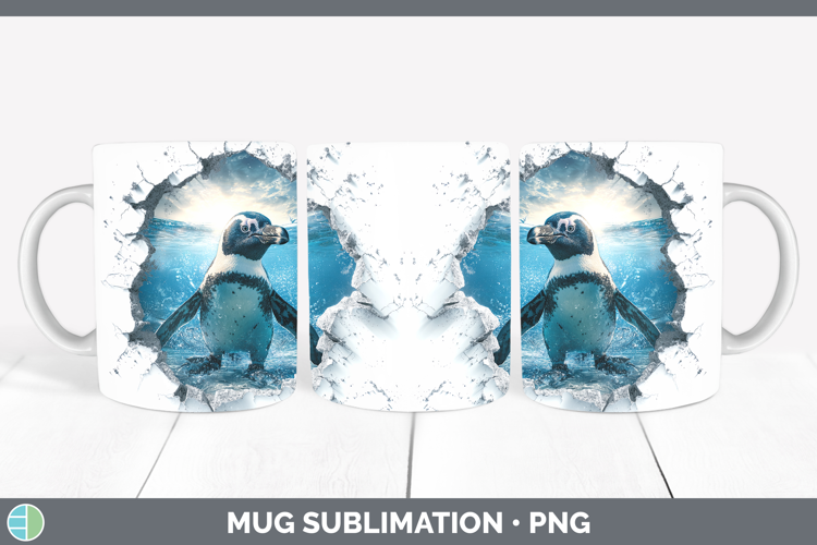 Penguin Sea 3D Hole Mug Wrap Sublimation Design