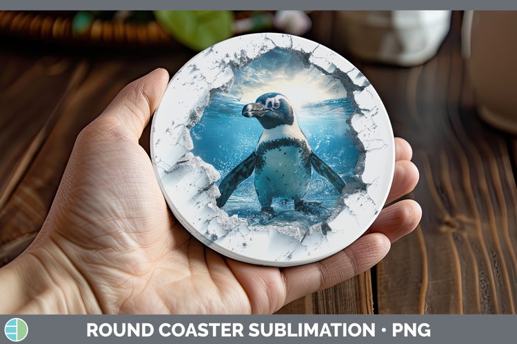 Penguin Sea 3D Hole Round Coaster Sublimation Design
