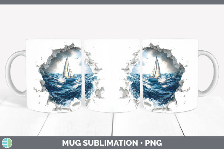 Sailboat Sea 3D Hole Mug Wrap Sublimation Design
