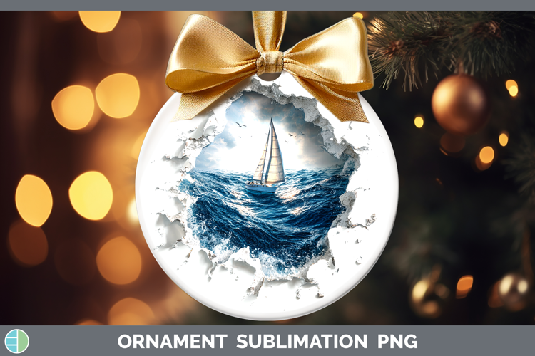 Sailboat Sea 3D Hole Ornament Sublimation Design
