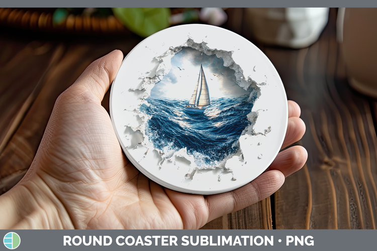 Sailboat Sea 3D Hole Round Coaster Sublimation Design