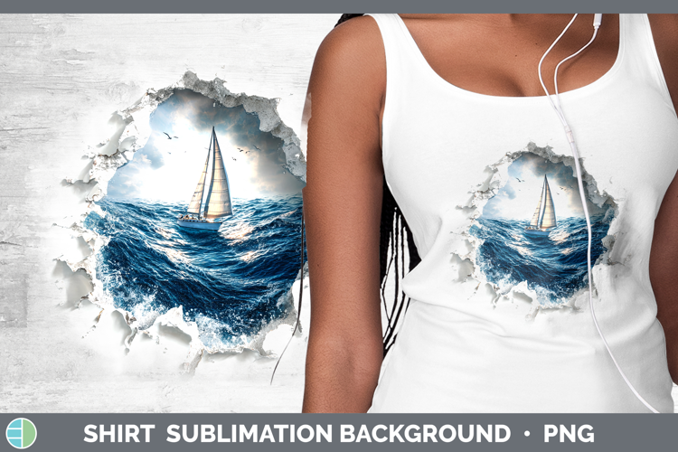 Sailboat Sea 3D Hole Shirt Sublimation Design