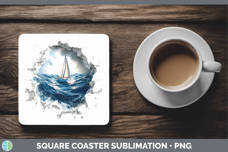 Sailboat Sea 3D Hole Square Coaster Sublimation Design