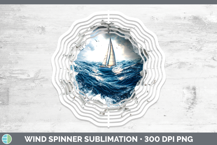 Sailboat Sea 3D Hole Wind Spinner Sublimation Design