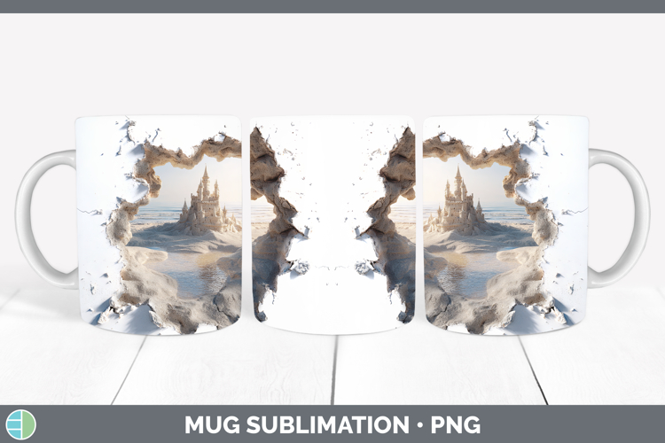 Sand Castle Sea 3D Hole Mug Wrap Sublimation Design