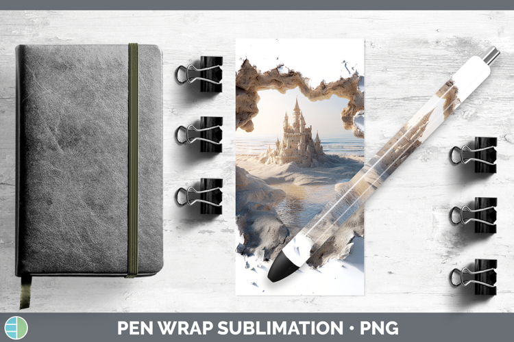 Sand Castle Sea 3D Hole Pen Wrap Sublimation Design