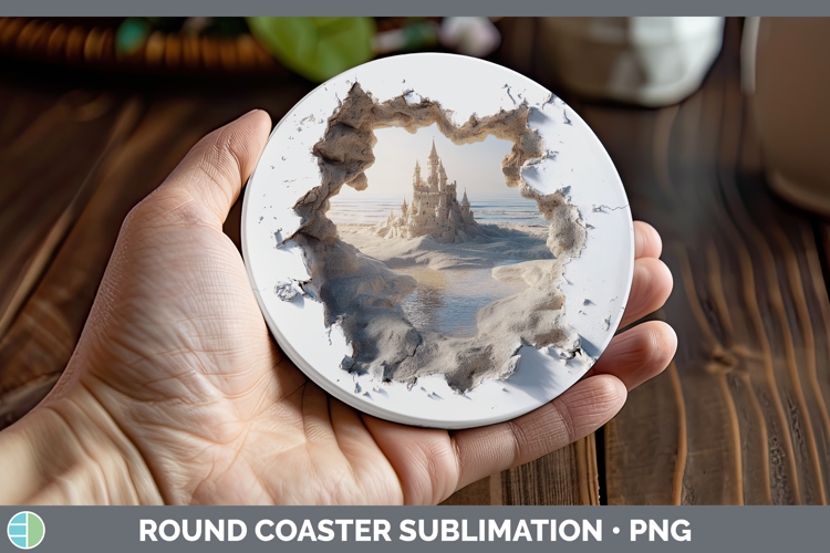 Sand Castle Sea 3D Hole Round Coaster Sublimation Design