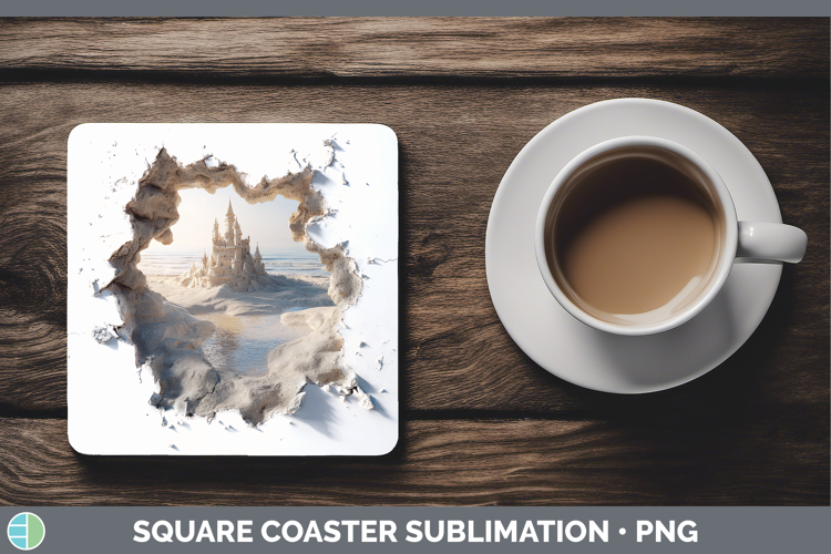 Sand Castle Sea 3D Hole Square Coaster Sublimation Design