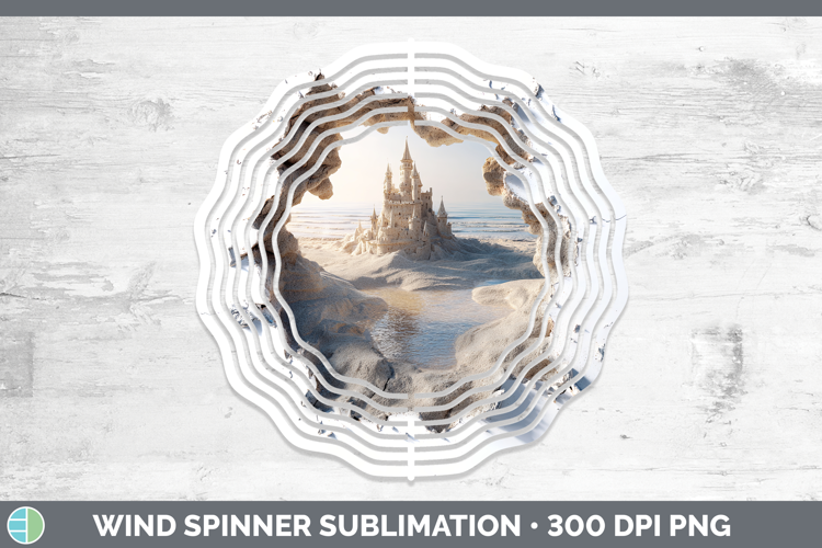 Sand Castle Sea 3D Hole Wind Spinner Sublimation Design