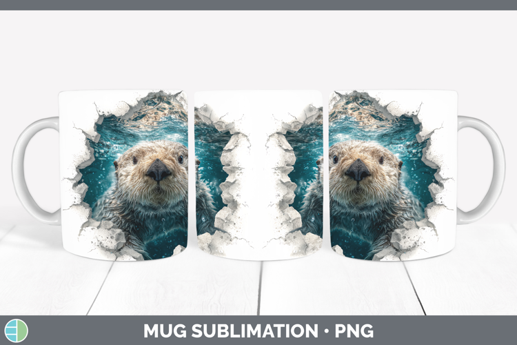 Sea Otter Sea 3D Hole Mug Wrap Sublimation Design