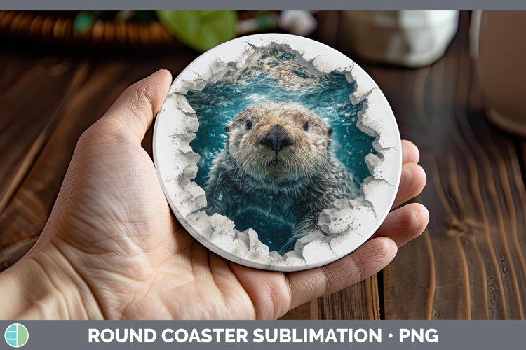 Sea Otter Sea 3D Hole Round Coaster Sublimation Design