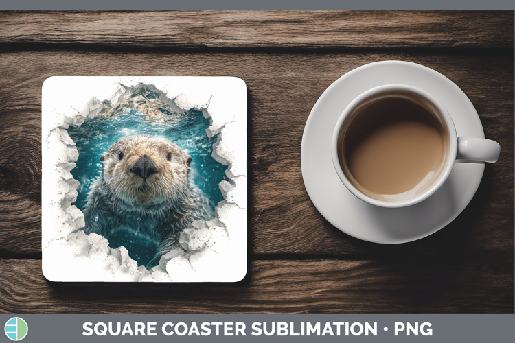 Sea Otter Sea 3D Hole Square Coaster Sublimation Design