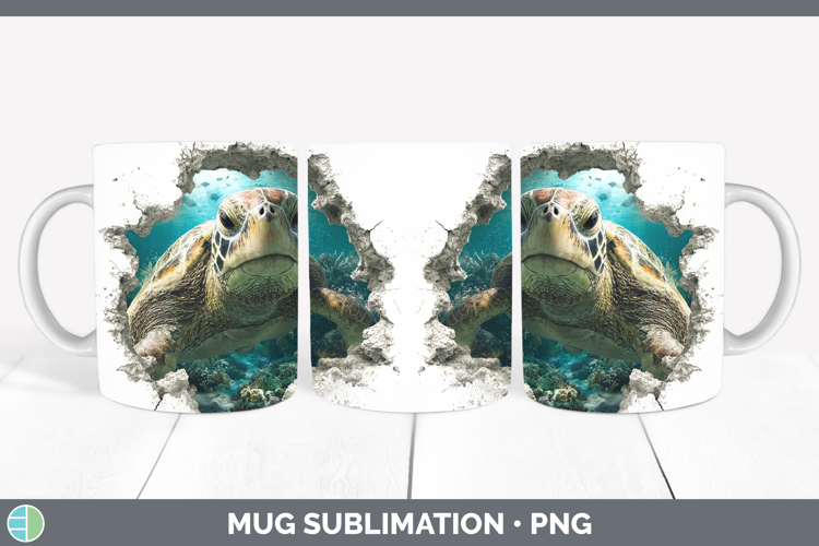 Sea turtle Sea 3D Hole Mug Wrap Sublimation Design