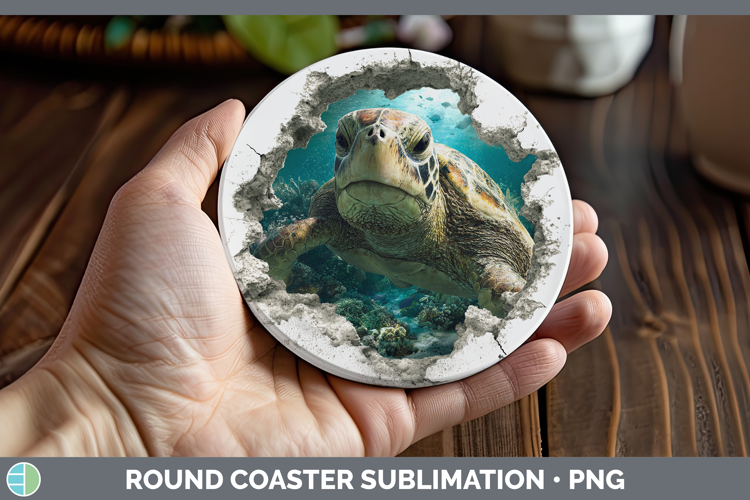 Sea turtle Sea 3D Hole Round Coaster Sublimation Design