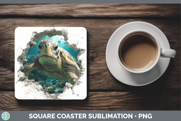 Sea turtle Sea 3D Hole Square Coaster Sublimation Design