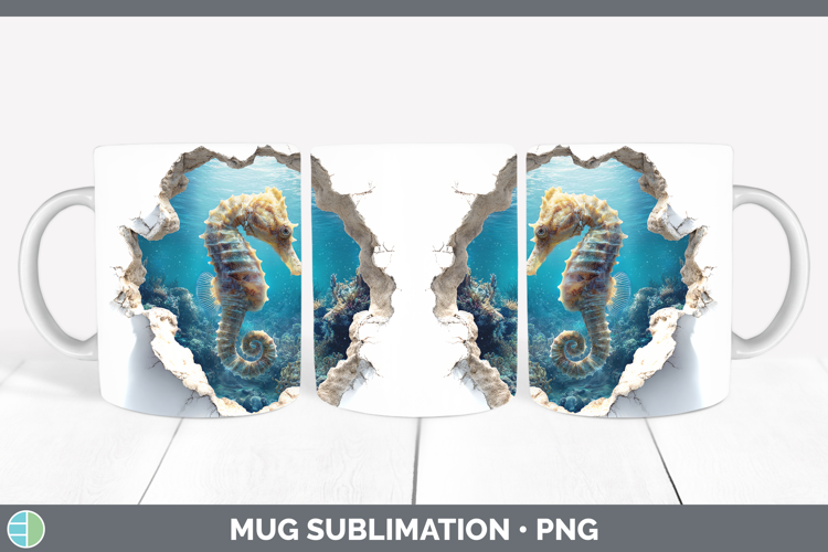 Seahorse Sea 3D Hole Mug Wrap Sublimation Design