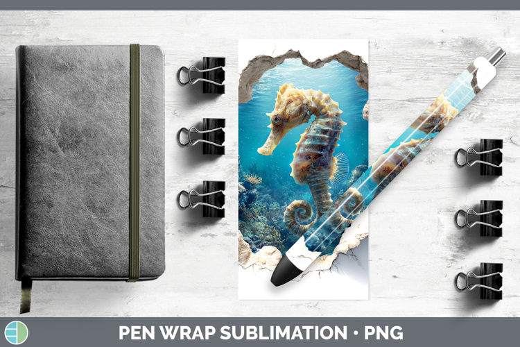 Seahorse Sea 3D Hole Pen Wrap Sublimation Design