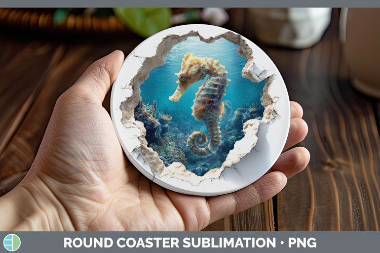 Seahorse Sea 3D Hole Round Coaster Sublimation Design