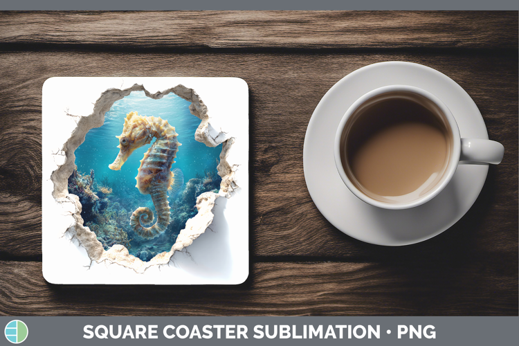Seahorse Sea 3D Hole Square Coaster Sublimation Design