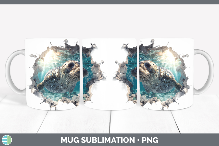 Seal Sea 3D Hole Mug Wrap Sublimation Design