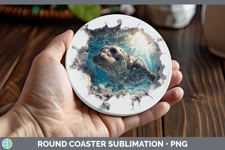 Seal Sea 3D Hole Round Coaster Sublimation Design