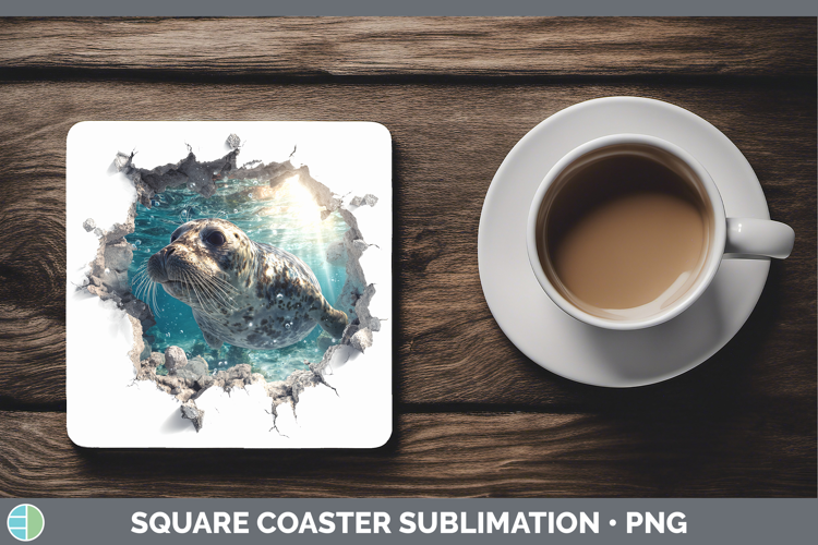 Seal Sea 3D Hole Square Coaster Sublimation Design