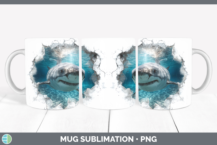 Shark Sea 3D Hole Mug Wrap Sublimation Design